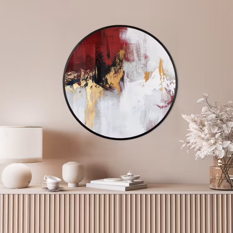 Ronde fotolijst - Rood - Marmer - Abstract - Goud - Modern — 4