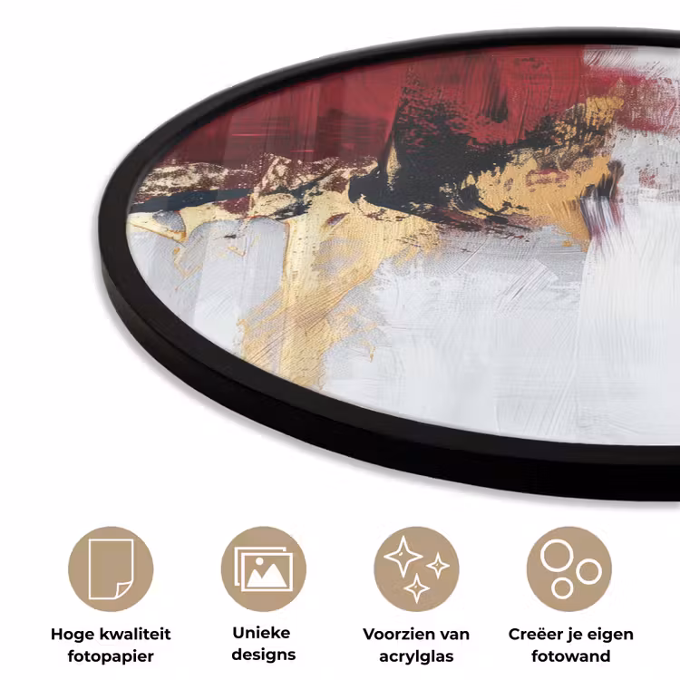 Ronde fotolijst - Rood - Marmer - Abstract - Goud - Modern — 5