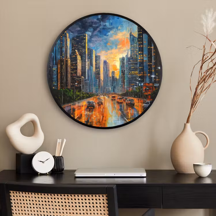 Ronde fotolijst - Auto - Skyline - Zon - Blauw — 2