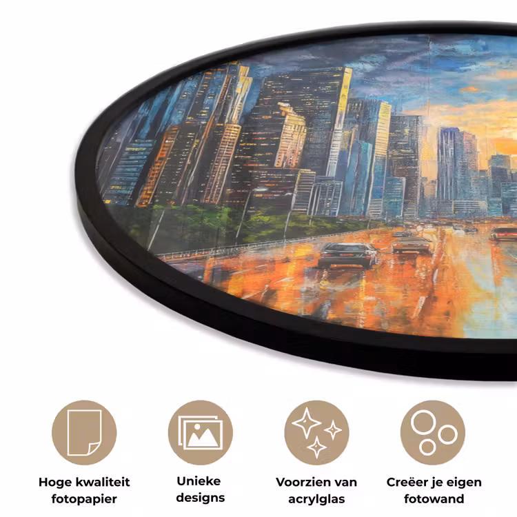 Ronde fotolijst - Auto - Skyline - Zon - Blauw — 5