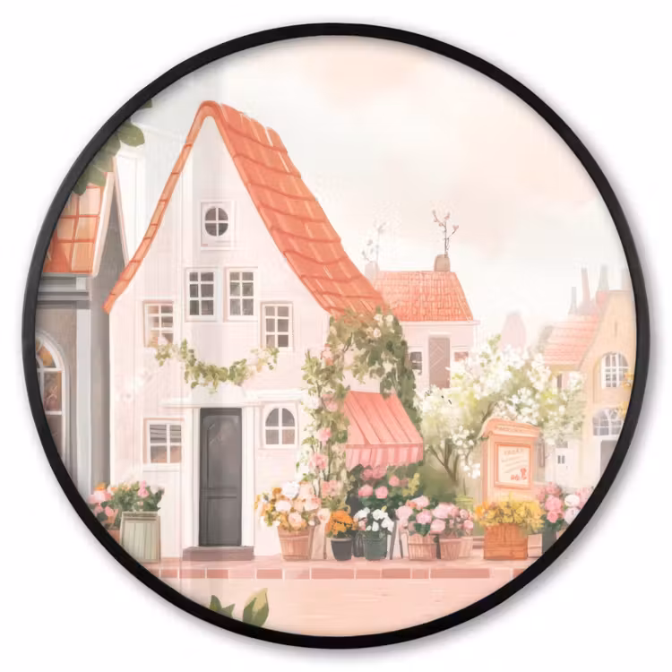 Ronde fotolijst - Bloemen - Huizen - Dorp — 1