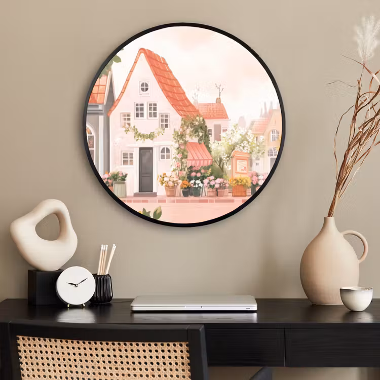 Ronde fotolijst - Bloemen - Huizen - Dorp — 2