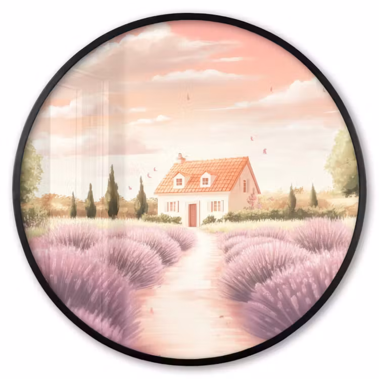 Ronde fotolijst - Lavendelveld - Huis - Paars — 1