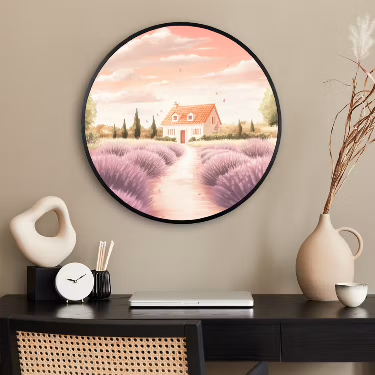 Ronde fotolijst - Lavendelveld - Huis - Paars — 2