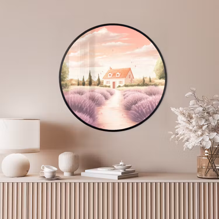 Ronde fotolijst - Lavendelveld - Huis - Paars — 4
