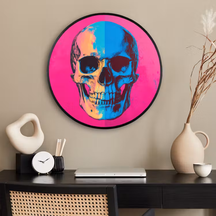 Ronde fotolijst - Neon - Blauw - Pop-art - Schedel — 2