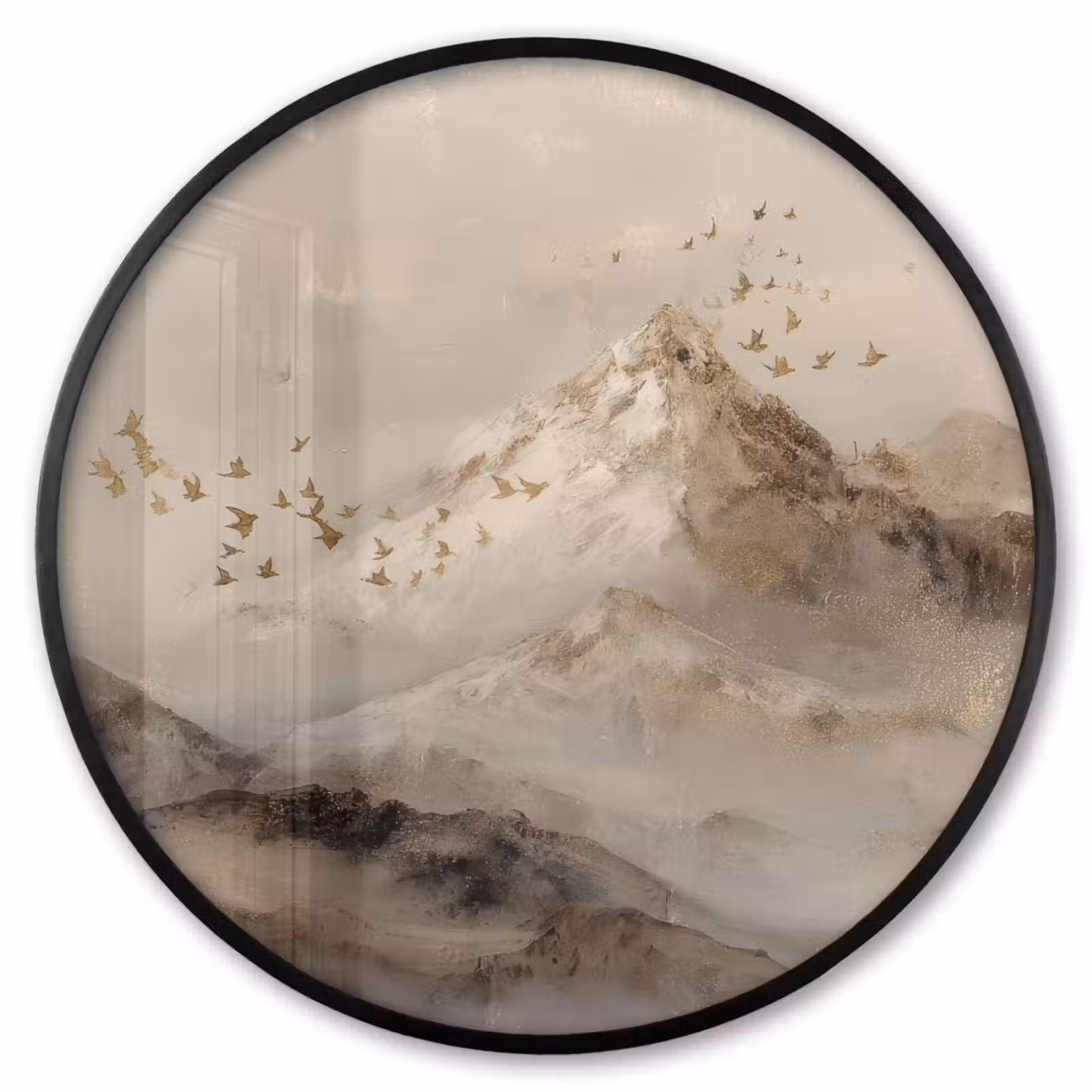 Ronde fotolijst - Berglandschap - Mist - Penseelstreken — 1