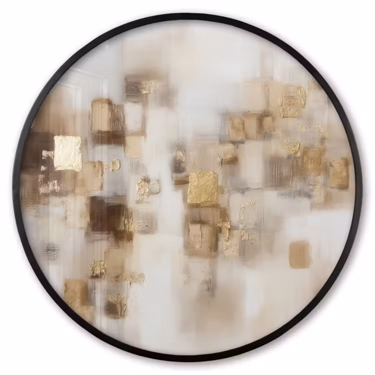 Ronde fotolijst - Abstracte vierkanten - Aardetonen - Mistig — 1