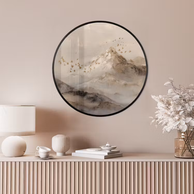 Ronde fotolijst - Berglandschap - Mist - Penseelstreken — 4