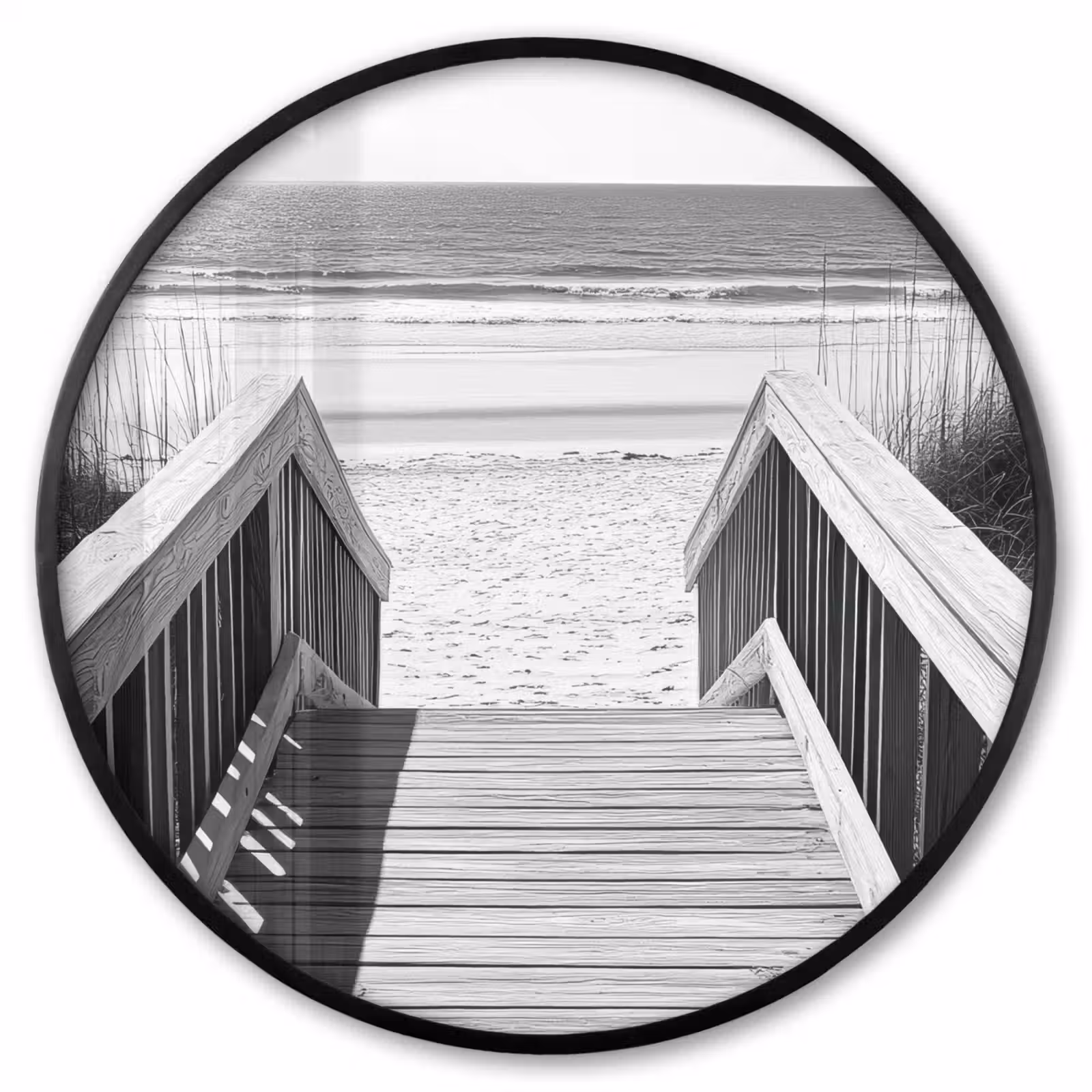 Ronde fotolijst - Loopbrug - Hout - Strand - Zee — 1