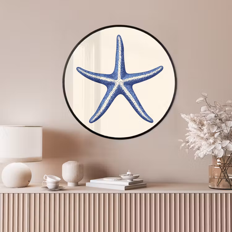 Ronde fotolijst - Blauwe zeester - Minimalistisch - Beige — 4