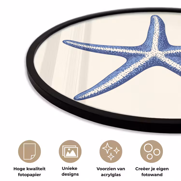 Ronde fotolijst - Blauwe zeester - Minimalistisch - Beige — 5