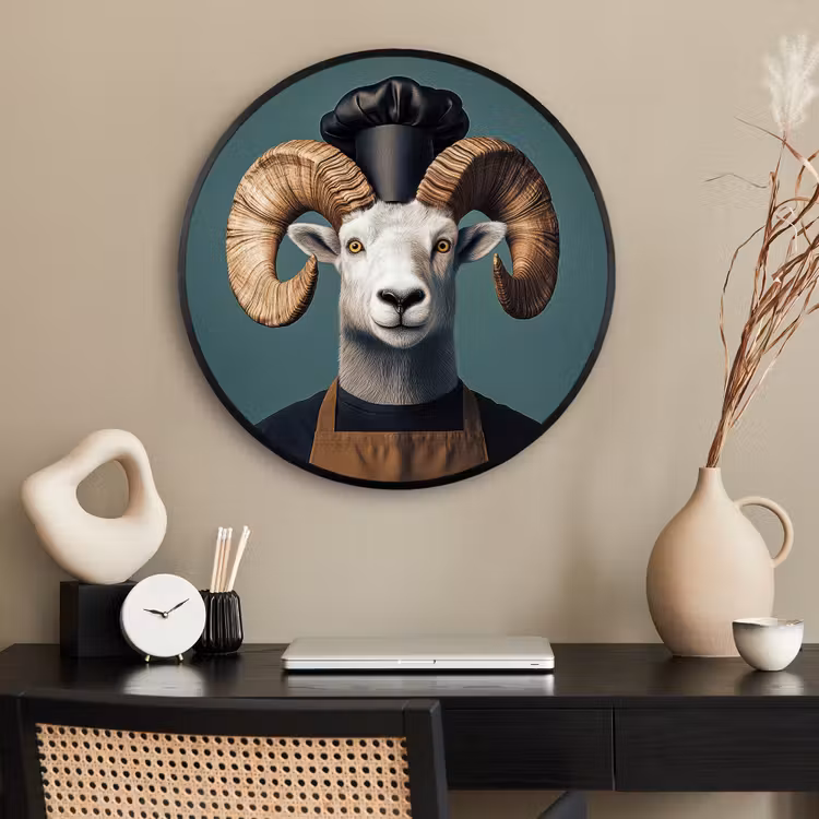 Ronde fotolijst - Geit - Hoorns - Kokskleding — 2