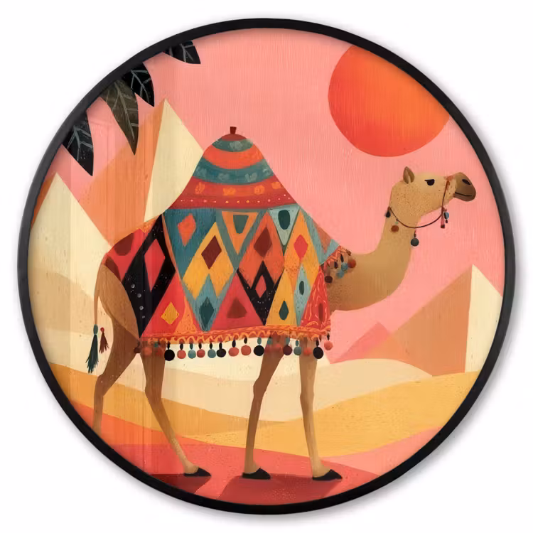 Ronde fotolijst - Kameel - Pyramides - Rode zon — 1