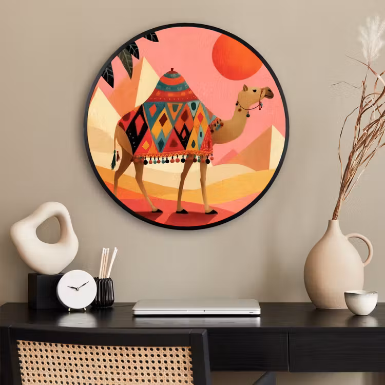 Ronde fotolijst - Kameel - Pyramides - Rode zon — 2