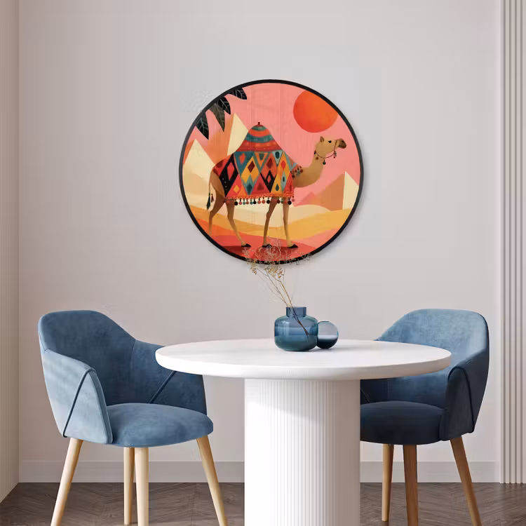 Ronde fotolijst - Kameel - Pyramides - Rode zon — 3