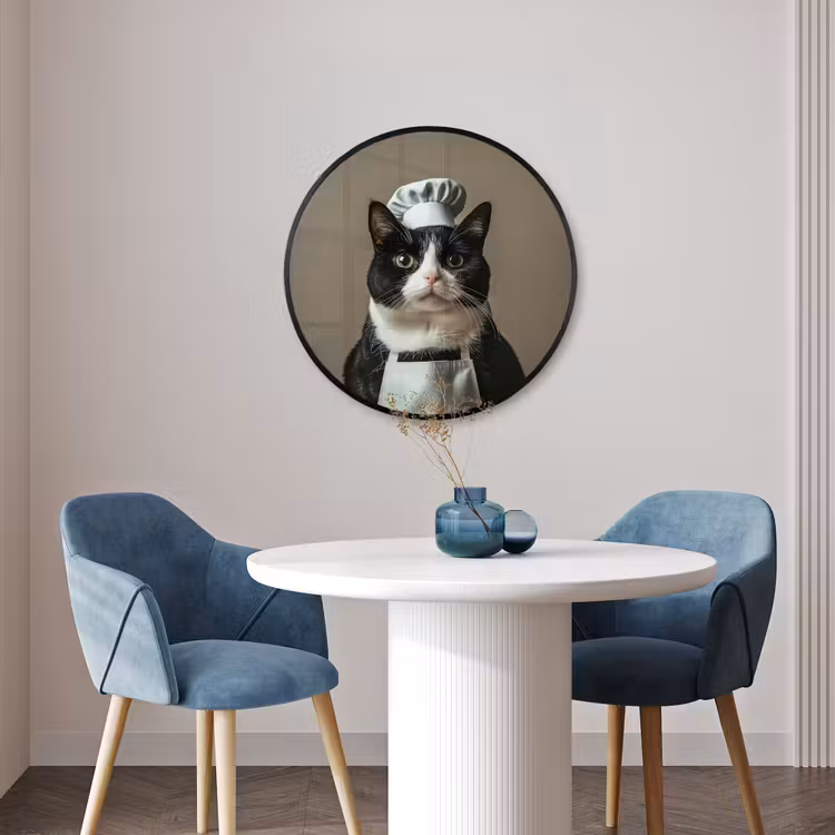 Ronde fotolijst - Kat - Kokskleding - Zwart - Wit — 3