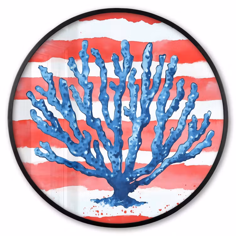 Ronde fotolijst - Koraal - Verfstructuur - Rood - Blauw — 1