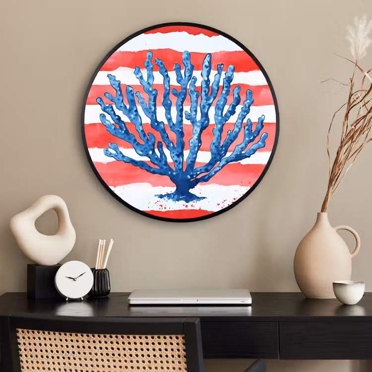 Ronde fotolijst - Koraal - Verfstructuur - Rood - Blauw — 2
