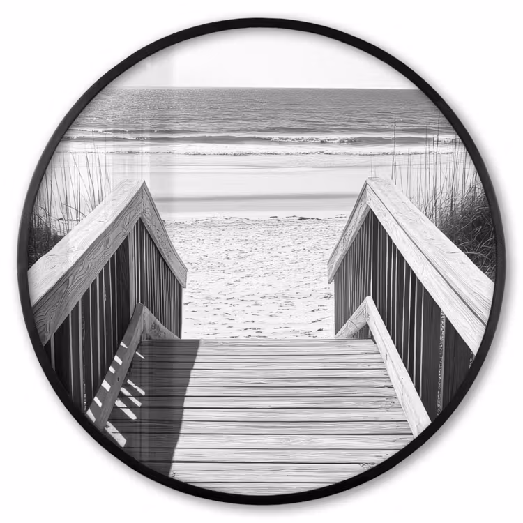 Ronde fotolijst - Loopbrug - Hout - Strand - Zee — 1
