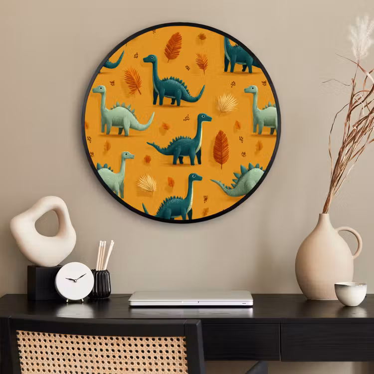 Ronde fotolijst - Dinosaurussen - Stekels - Herfstbladeren - Bruin — 2