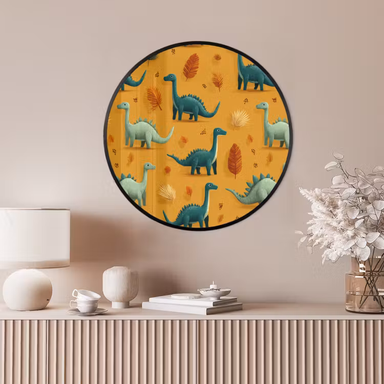 Ronde fotolijst - Dinosaurussen - Stekels - Herfstbladeren - Bruin — 4