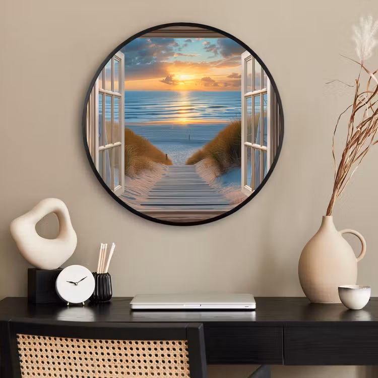 Ronde fotolijst - Doorkijk - Strand - Pad - Zonsondergang — 2