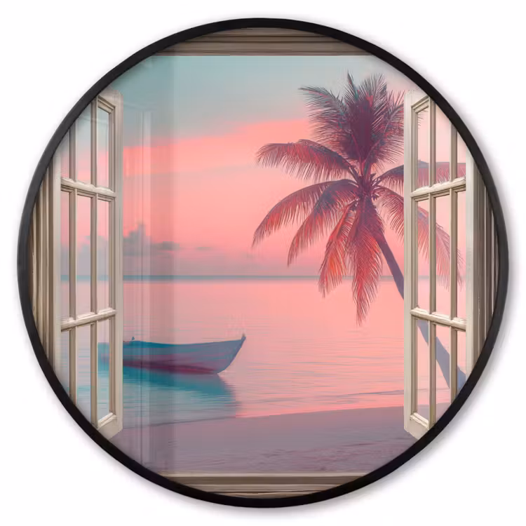 Ronde fotolijst - Doorkijk - Strand - Palmboom - Tropisch — 1
