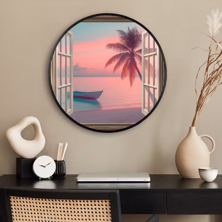 Ronde fotolijst - Doorkijk - Strand - Palmboom - Tropisch — 2