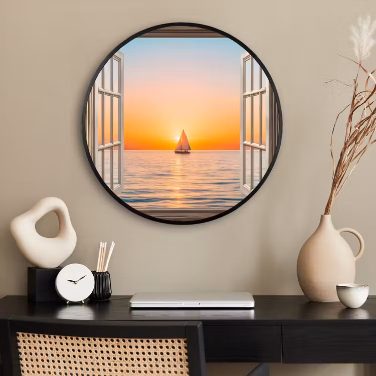 Ronde fotolijst - Doorkijk - Zee - Boot - Zonsondergang — 2
