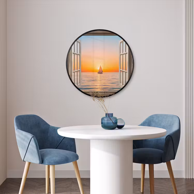 Ronde fotolijst - Doorkijk - Zee - Boot - Zonsondergang — 3