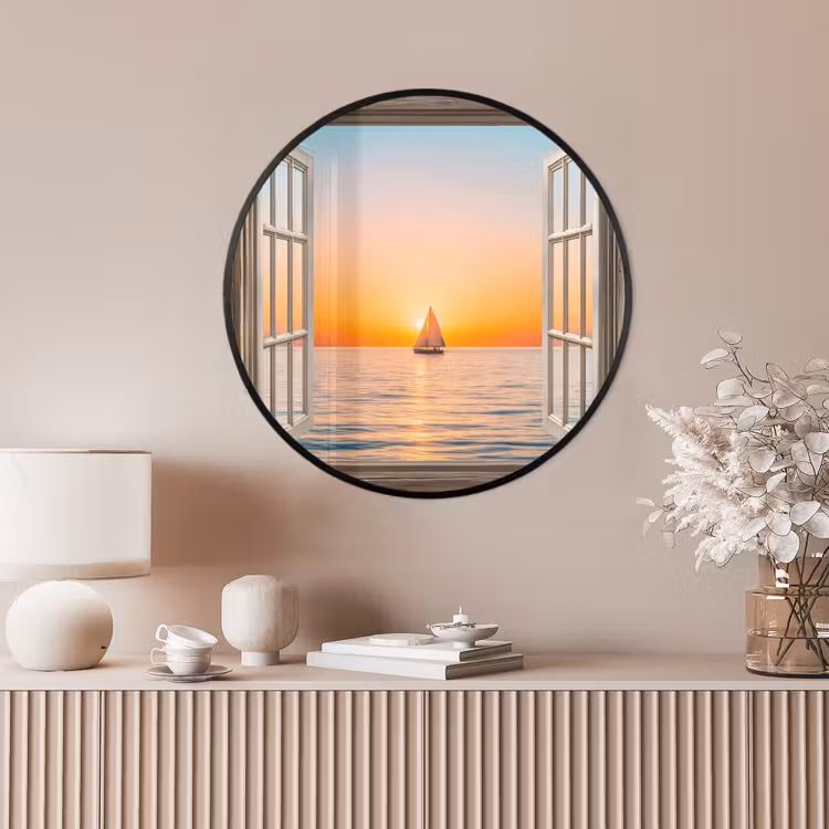 Ronde fotolijst - Doorkijk - Zee - Boot - Zonsondergang — 4