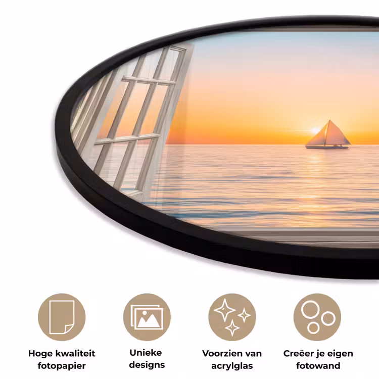 Ronde fotolijst - Doorkijk - Zee - Boot - Zonsondergang — 5