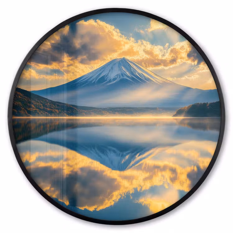 Ronde fotolijst - Berg - Rivier - Zonsondergang — 1