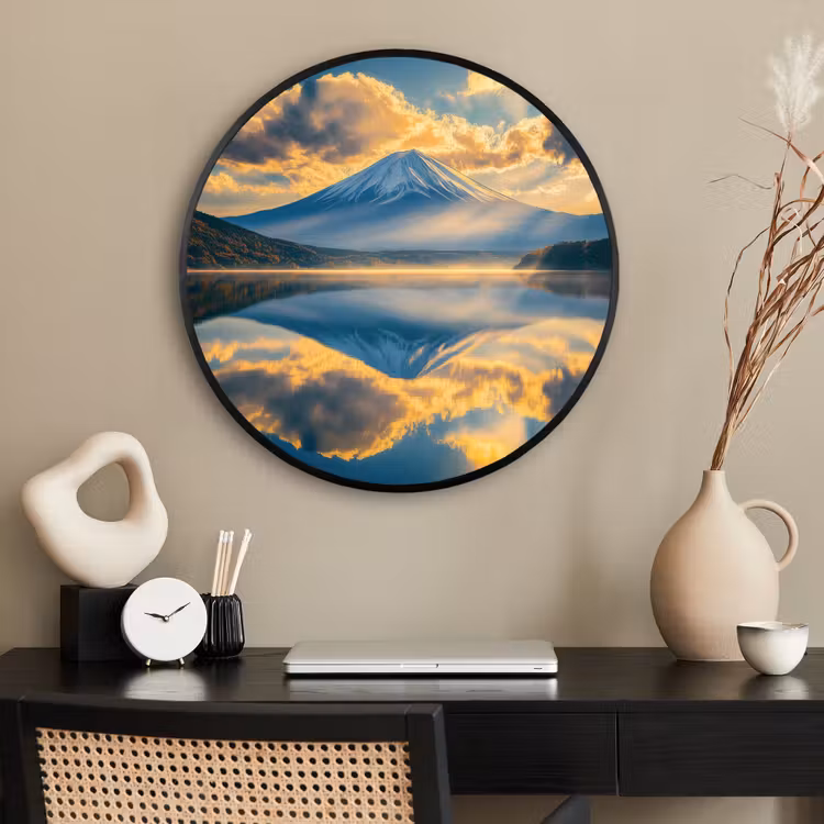 Ronde fotolijst - Berg - Rivier - Zonsondergang — 2