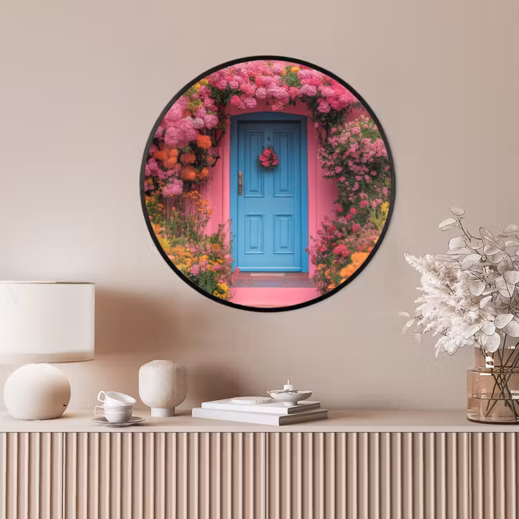 Ronde fotolijst - Bloemen - Deur - Roze — 4
