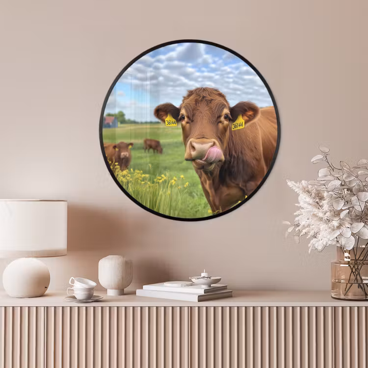 Ronde fotolijst - Koe - Weide - Bloemen — 4