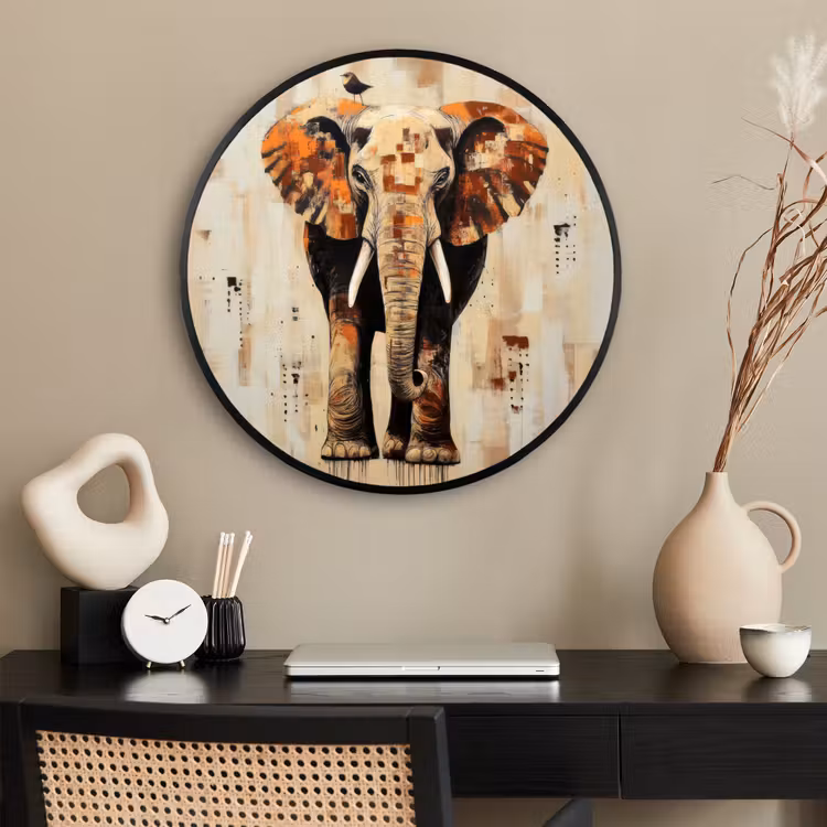 Ronde fotolijst - Olifant - Slurf - Mozaïek - Abstract — 2