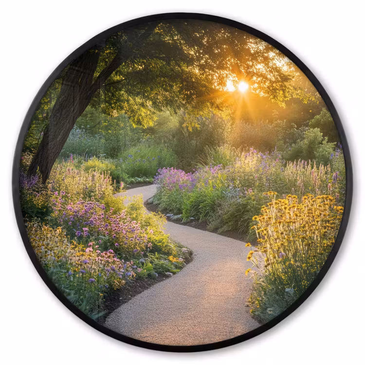 Ronde fotolijst - Pad - Bloemen - Park — 1