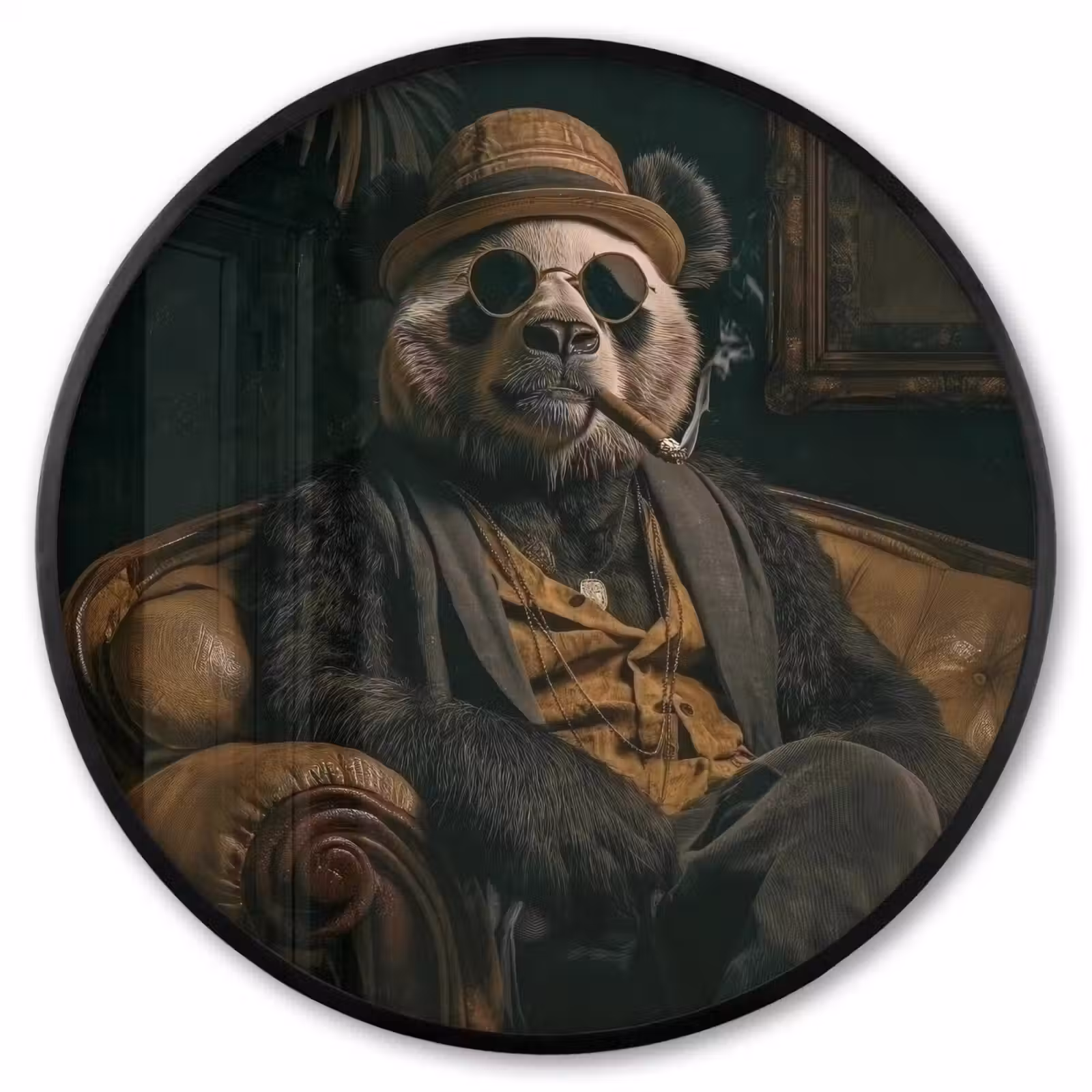 Ronde fotolijst - Panda - Hoed - Bril - Pak — 1