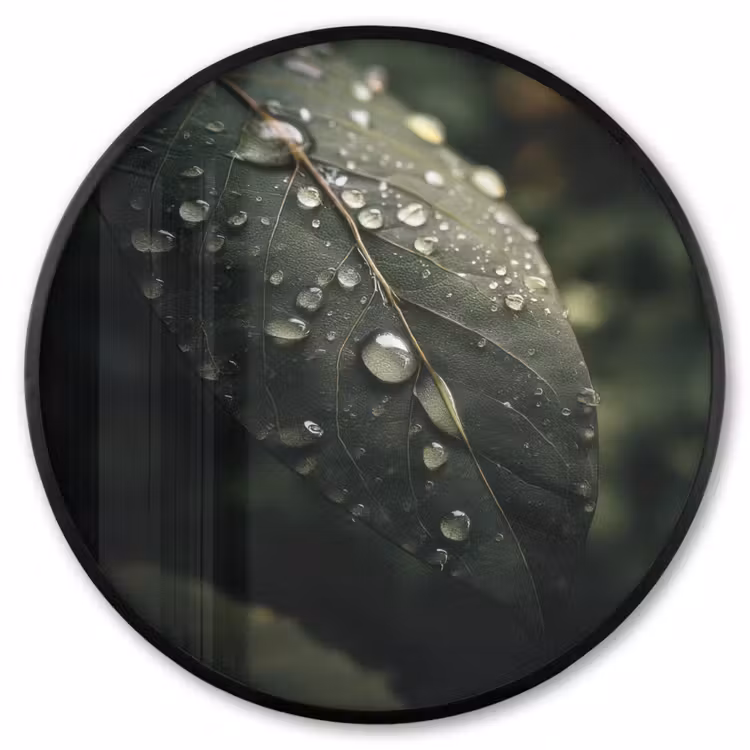 Ronde fotolijst - Blad - Groen - Nerven - Regendruppels — 1