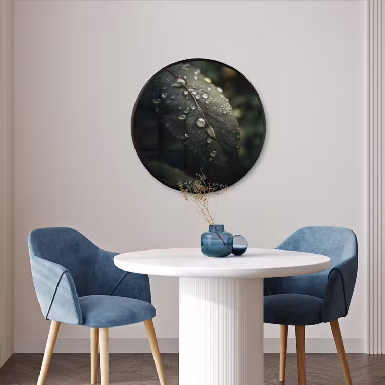 Ronde fotolijst - Blad - Groen - Nerven - Regendruppels — 3