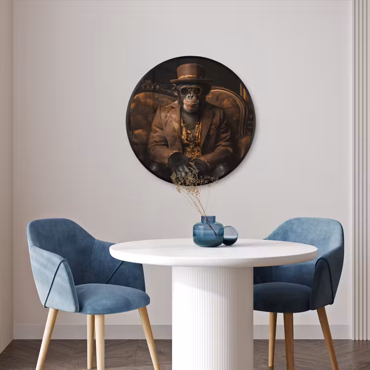 Ronde fotolijst - Chimpansee - Stoel - Pak - Bruin — 3