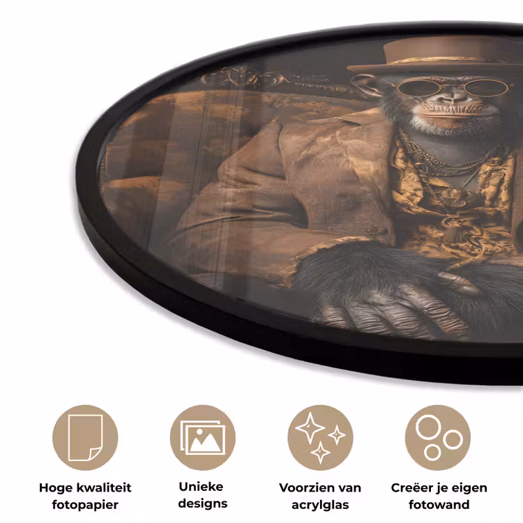 Ronde fotolijst - Chimpansee - Stoel - Pak - Bruin — 5