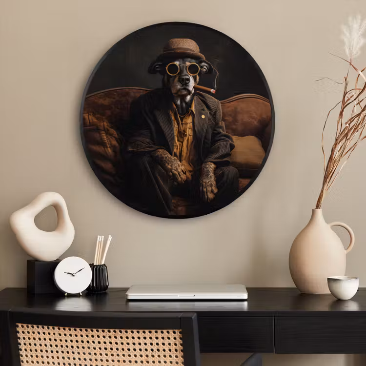 Ronde fotolijst - Hond - Sigaar - Hoed - Pak — 2