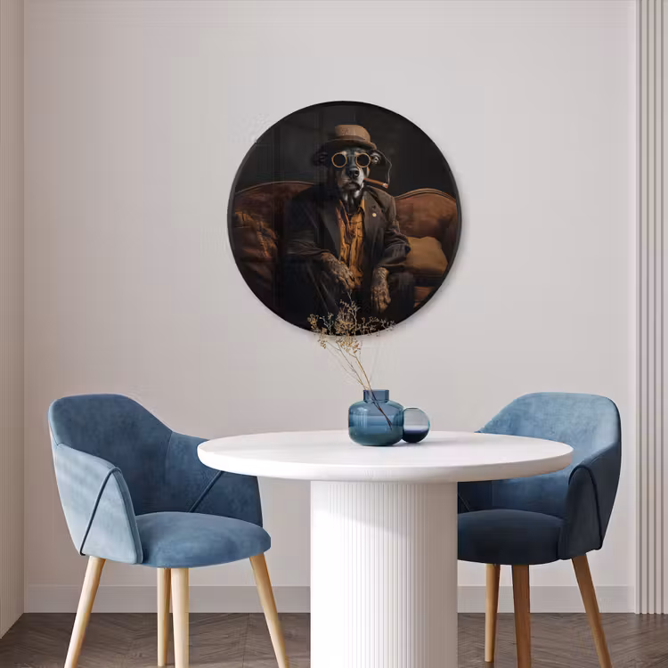 Ronde fotolijst - Hond - Sigaar - Hoed - Pak — 3
