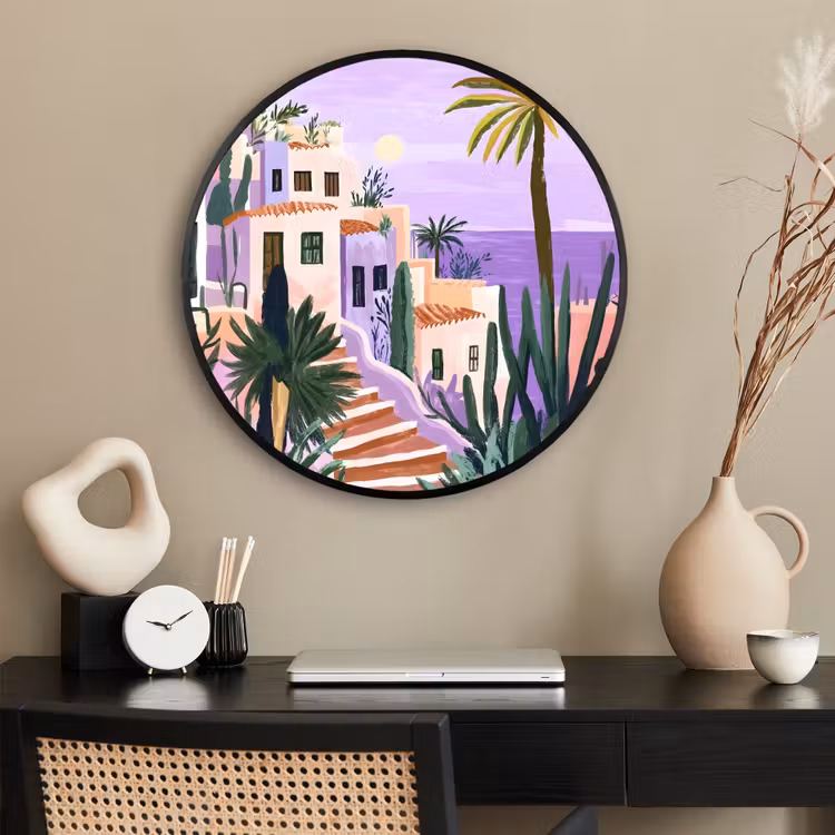 Ronde fotolijst - Huizen - Minimalistisch - Palmbomen - Kust — 2