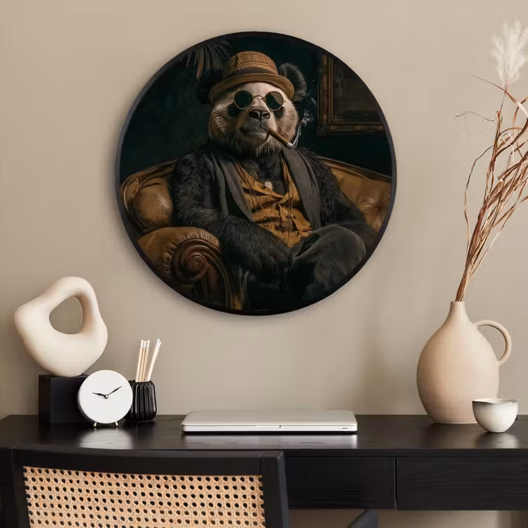 Ronde fotolijst - Panda - Hoed - Bril - Pak — 2