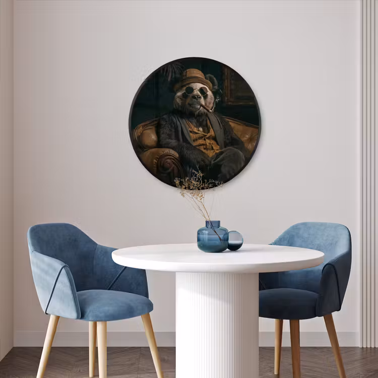 Ronde fotolijst - Panda - Hoed - Bril - Pak — 3