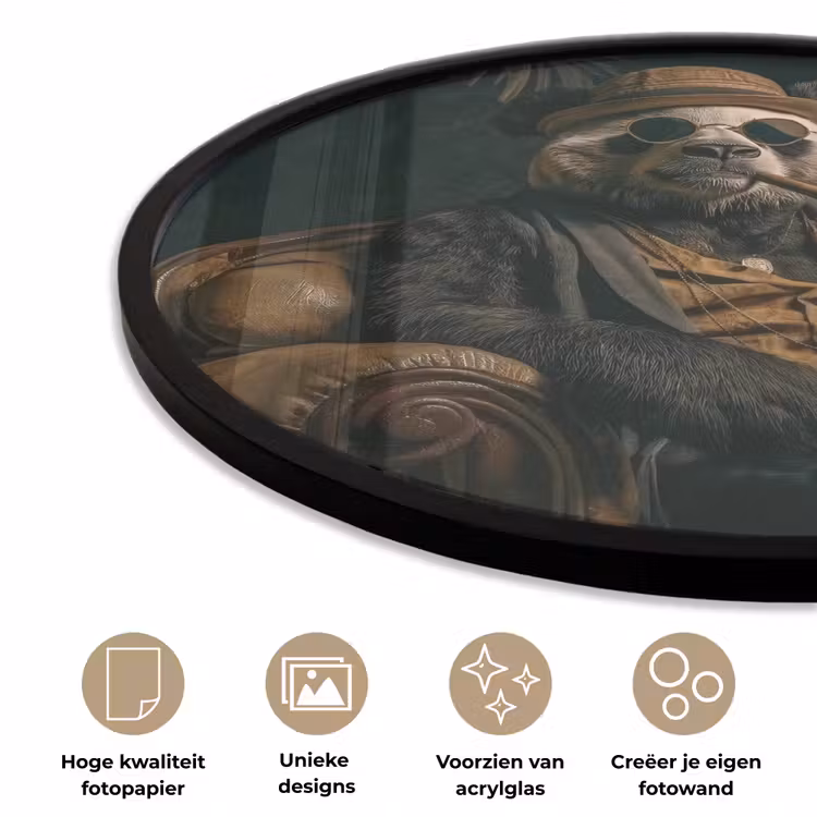 Ronde fotolijst - Panda - Hoed - Bril - Pak — 5